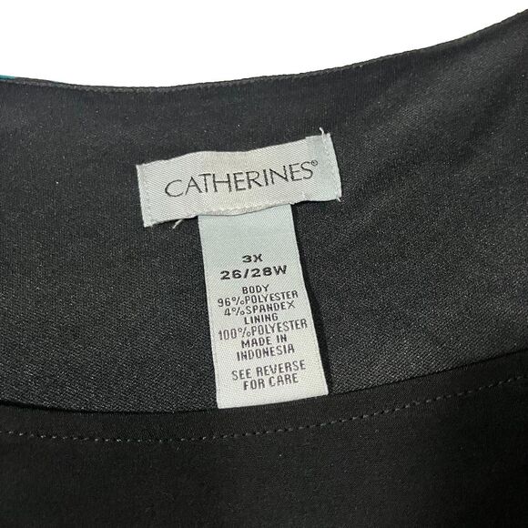 Catherine's Women’s 3X (26/28) Faux Wrap Tank Dress Teal Black SharkBite Hem - Picture 3 of 6